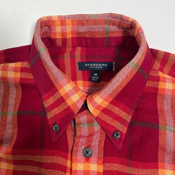 Burberry London Men's Check Button Down Shirt Red Made In U.S.A. Size M - Picture 7 of 12